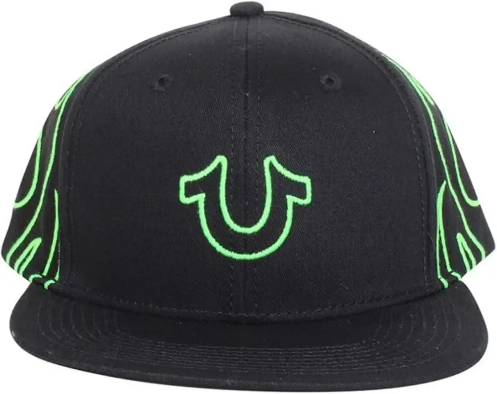 NEW True Religion Flaming Baseball Cap Black Green Snapback Hat TR2730 One Size